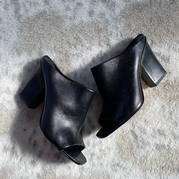 Via Spiga Shoes - Via Spiga Slip On Block Heel Peep Leather Mules